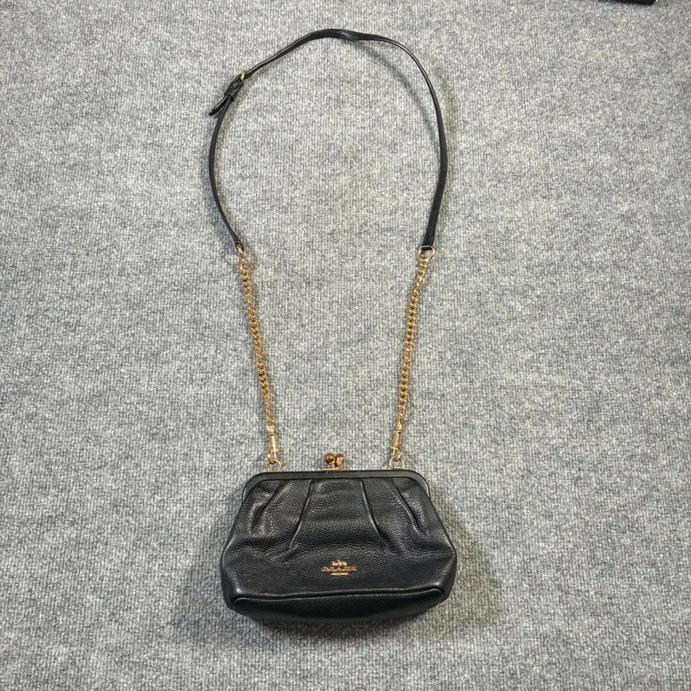 Coach Nora Kisslock Crossbody Bag Womens Small Black Pebbled Leather A2180-2875
